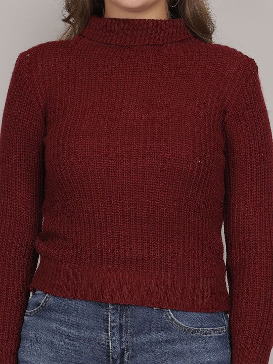 Women High Neck Full Sleeves Sweater Pullover Top