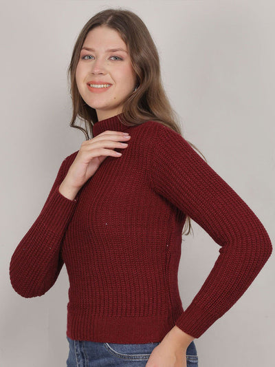 Women High Neck Full Sleeves Sweater Pullover Top