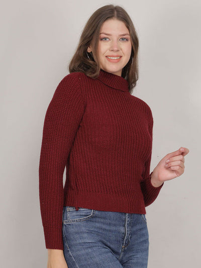 Women High Neck Full Sleeves Sweater Pullover Top