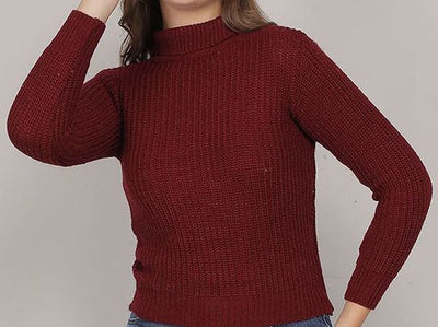 Women High Neck Full Sleeves Sweater Pullover Top