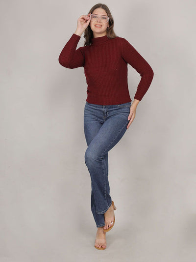 Women High Neck Full Sleeves Sweater Pullover Top