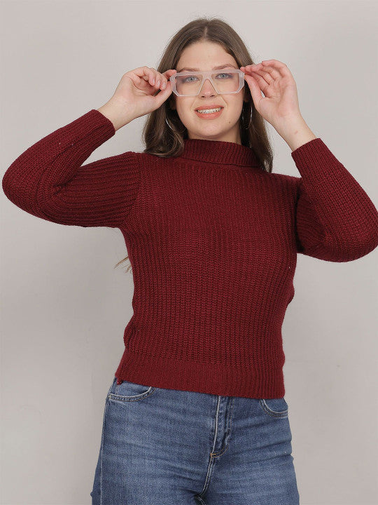 Women High Neck Full Sleeves Sweater Pullover Top