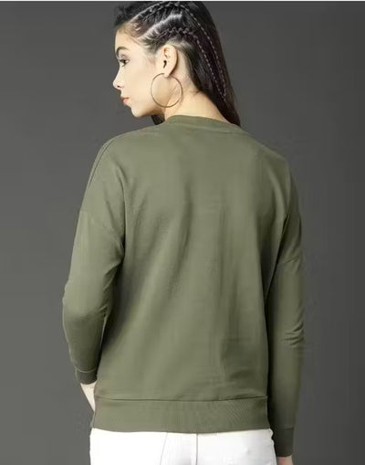 Women Olive Green Solid Sweatshirt