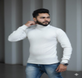 MENS WHITE HIGH NECK RIB KNIT