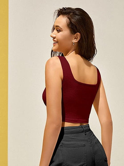 Cotton White Solid Ribbed Square Neck Slim Fit Tank Top for Women's & Girl's (168-White-Small)