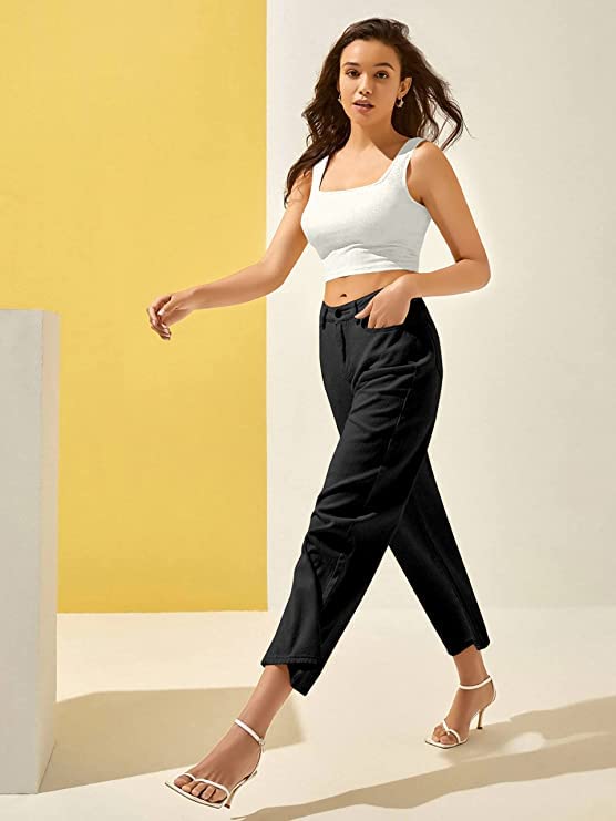 Cotton White Solid Ribbed Square Neck Slim Fit Tank Top for Women's & Girl's (168-White-Small)