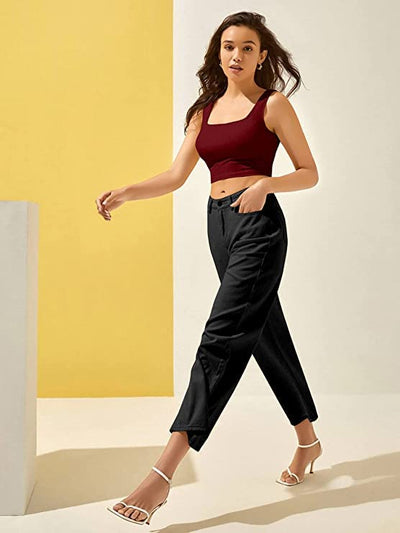 Cotton White Solid Ribbed Square Neck Slim Fit Tank Top for Women's & Girl's (168-White-Small)